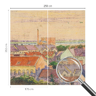 Peel and stick wall mural for bedroom featuring an urban rooftops design