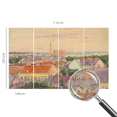 Peel and stick wall mural for bedroom featuring an urban rooftops design