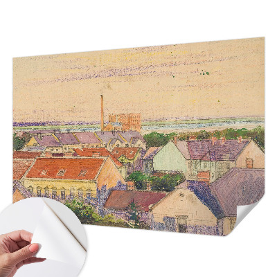 Peel and stick wall mural for bedroom featuring an urban rooftops design