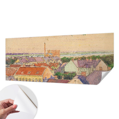 Peel and stick wall mural for bedroom featuring an urban rooftops design