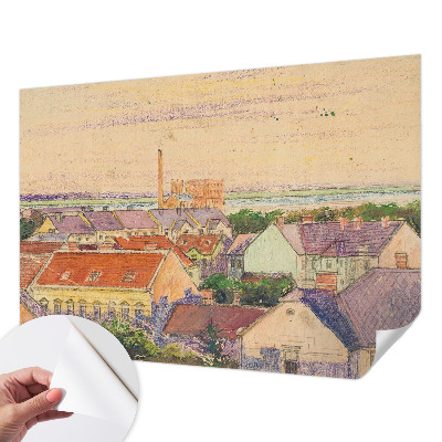 Peel and stick wall mural for bedroom featuring an urban rooftops design