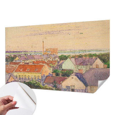 Peel and stick wall mural for bedroom featuring an urban rooftops design