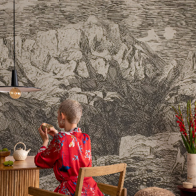 3D wall mural with a mountain scenery design