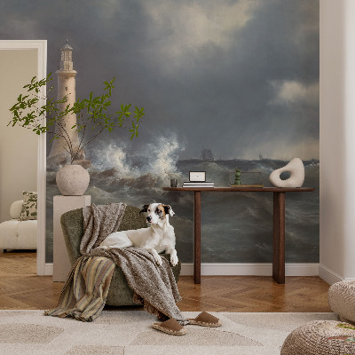Nursery wall mural with a sea storm motif