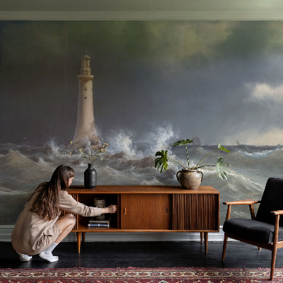Nursery wall mural with a sea storm motif
