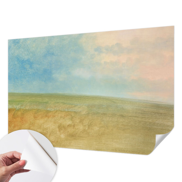 Children's wall mural with a pastel fields design