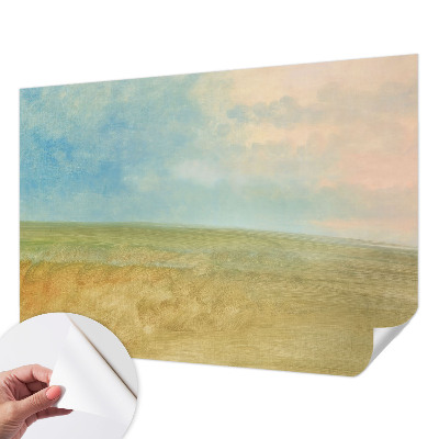 Children's wall mural with a pastel fields design