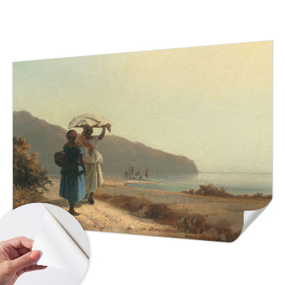 Baby room wall mural with a seaside walk motif