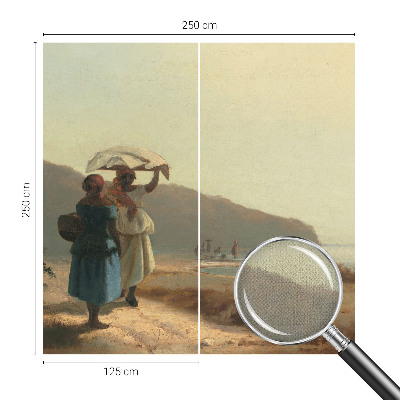 Baby room wall mural with a seaside walk motif