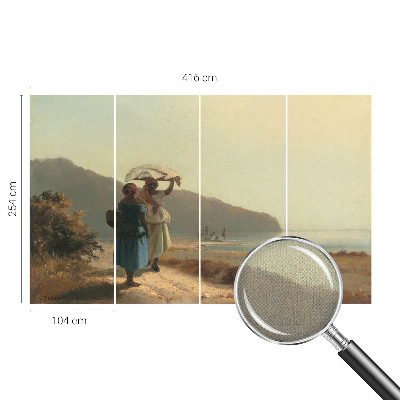 Baby room wall mural with a seaside walk motif