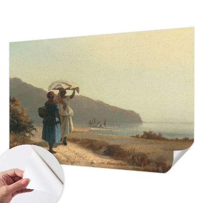 Baby room wall mural with a seaside walk motif