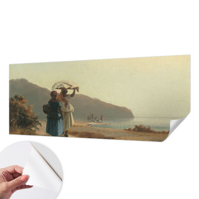 Baby room wall mural with a seaside walk motif