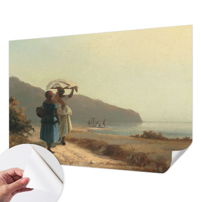 Baby room wall mural with a seaside walk motif