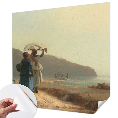 Baby room wall mural with a seaside walk motif