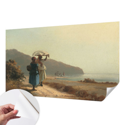 Baby room wall mural with a seaside walk motif