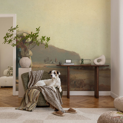 Baby room wall mural with a seaside walk motif