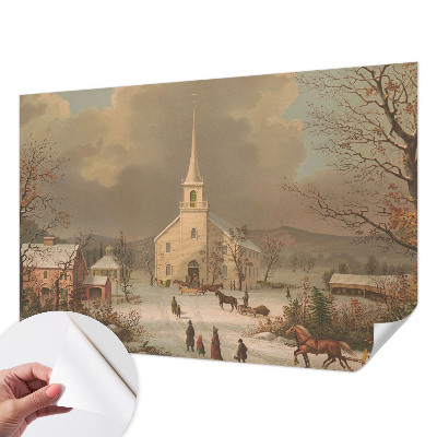 Self-adhesive wall mural featuring a winter landscape