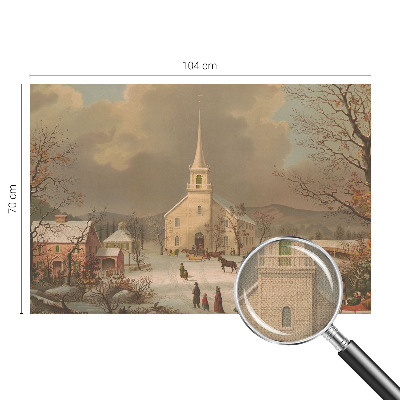 Self-adhesive wall mural featuring a winter landscape
