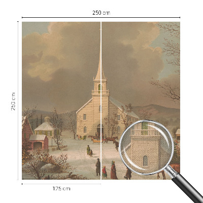 Self-adhesive wall mural featuring a winter landscape