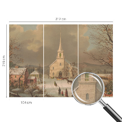 Self-adhesive wall mural featuring a winter landscape