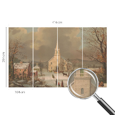 Self-adhesive wall mural featuring a winter landscape