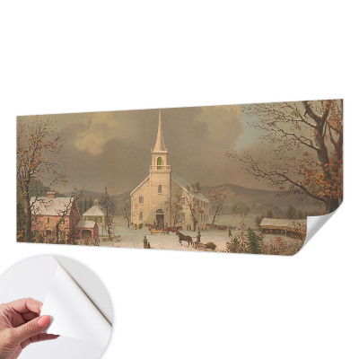 Self-adhesive wall mural featuring a winter landscape