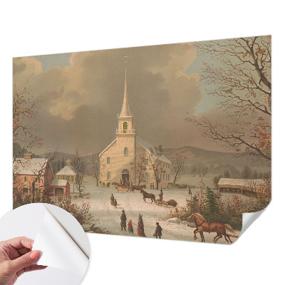 Self-adhesive wall mural featuring a winter landscape