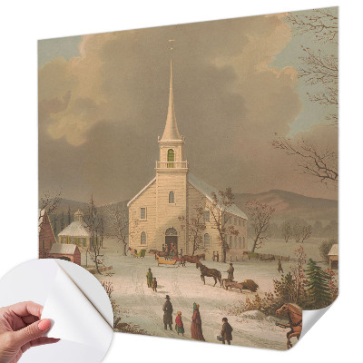 Self-adhesive wall mural featuring a winter landscape