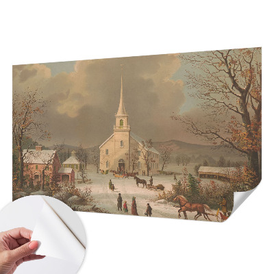 Self-adhesive wall mural featuring a winter landscape