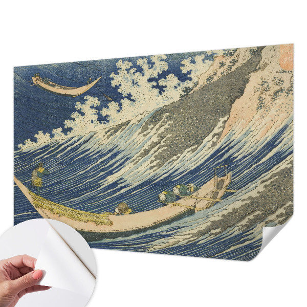 Removable wall mural wallpaper with a sea waves design