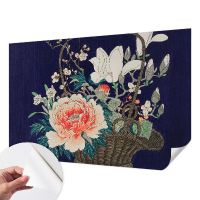 Peel and stick wall mural for living room with a floral basket design