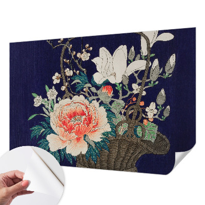 Peel and stick wall mural for living room with a floral basket design