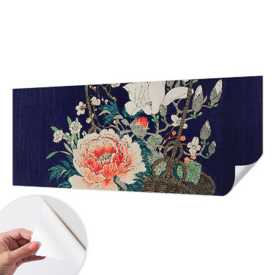 Peel and stick wall mural for living room with a floral basket design