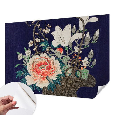 Peel and stick wall mural for living room with a floral basket design