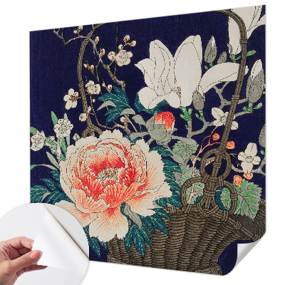 Peel and stick wall mural for living room with a floral basket design