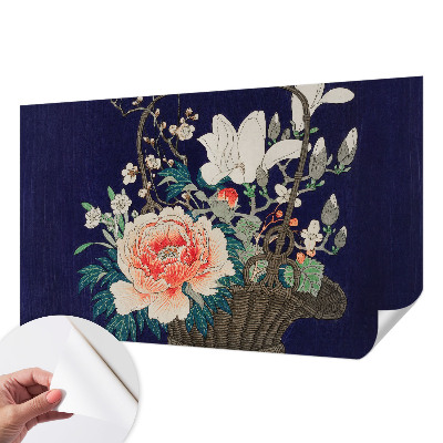 Peel and stick wall mural for living room with a floral basket design