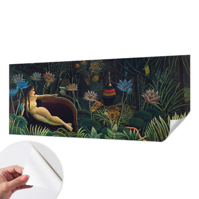 Peel and stick wall mural for bedroom with an exotic jungle design