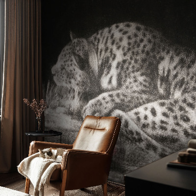 3D photo wallpaper mural with a resting leopard motif