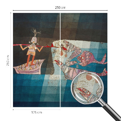 Nursery wall mural with a fisherman and hunting theme