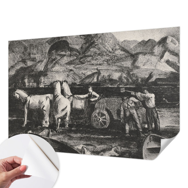 Children's wall mural featuring a village scene