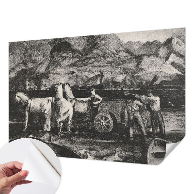 Children's wall mural featuring a village scene