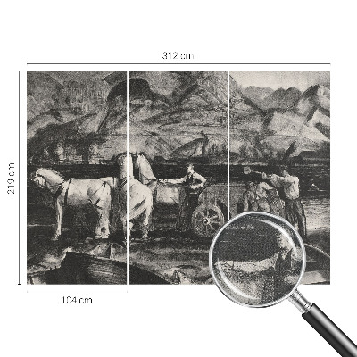 Children's wall mural featuring a village scene