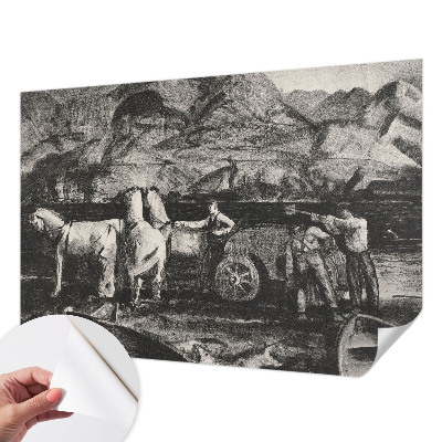 Children's wall mural featuring a village scene