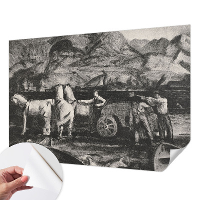 Children's wall mural featuring a village scene