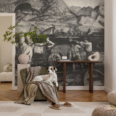 Children's wall mural featuring a village scene