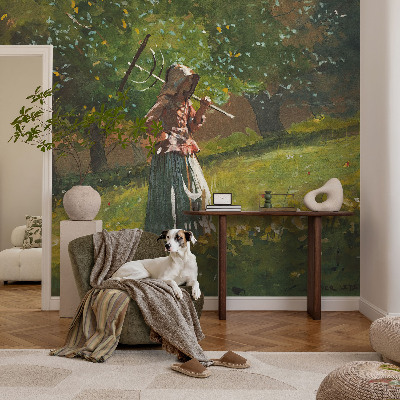Peel and stick wallpaper mural featuring an autumn afternoon scene