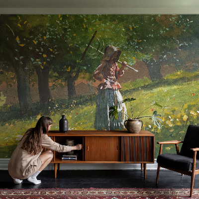 Peel and stick wallpaper mural featuring an autumn afternoon scene
