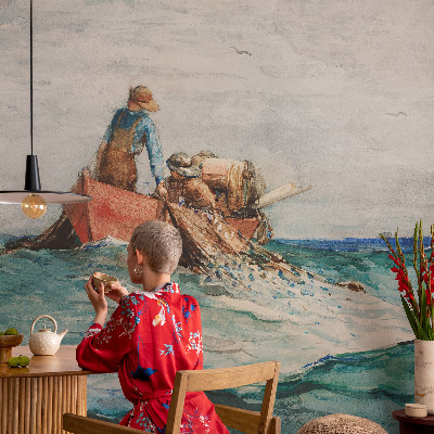 Self-adhesive wall mural with a sea expedition motif