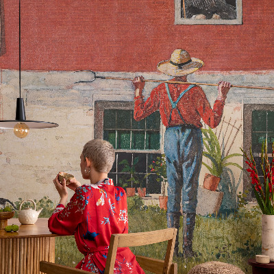 Self-adhesive photo wallpaper with a village scene
