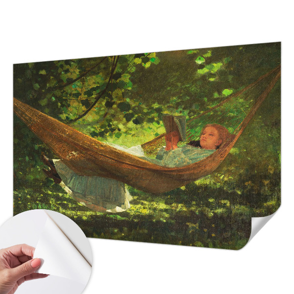 Stick-on wall mural relaxing in a hammock design
